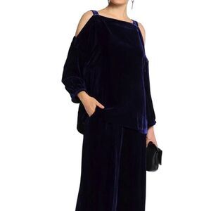 TIBI Women's‎ Velvet Off-The-Shoulder Navy Silk Blend Top Size M New $395